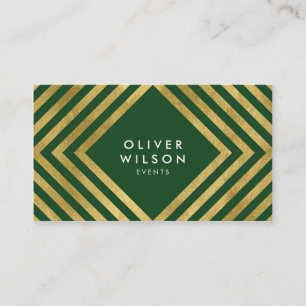 Green Faux Gold Social Media Elegant Geometric Business Card
