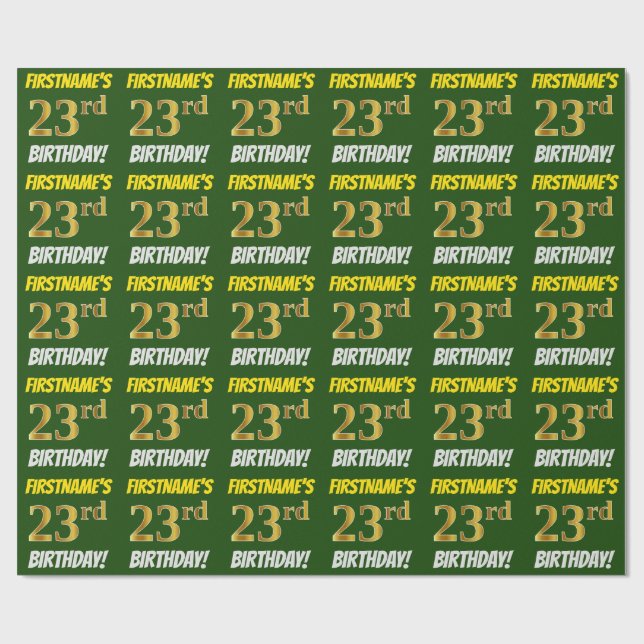 Green, Faux/Imitation Gold, "23rd BIRTHDAY" Wrapping Paper (Flat)