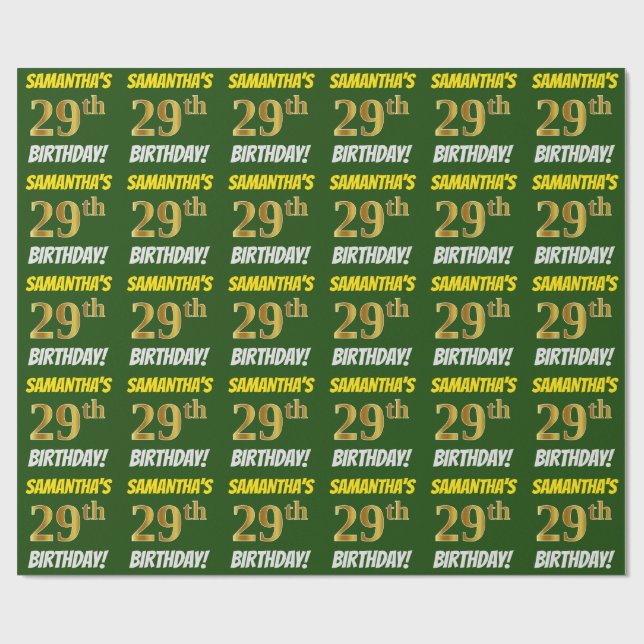 Green, Faux/Imitation Gold, "29th BIRTHDAY" Wrapping Paper (Flat)