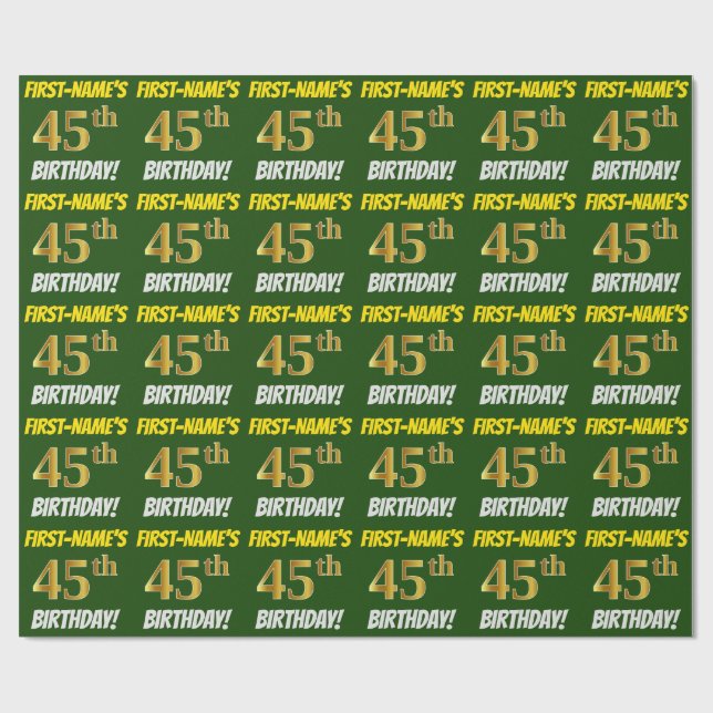 Green, Faux/Imitation Gold, "45th BIRTHDAY" Wrapping Paper (Flat)
