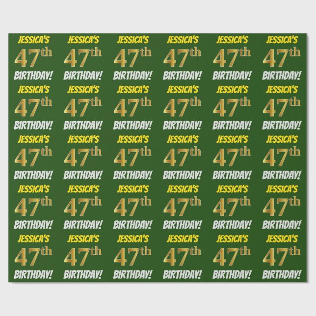 Green, Faux/Imitation Gold, "47th BIRTHDAY" Wrapping Paper (Flat)