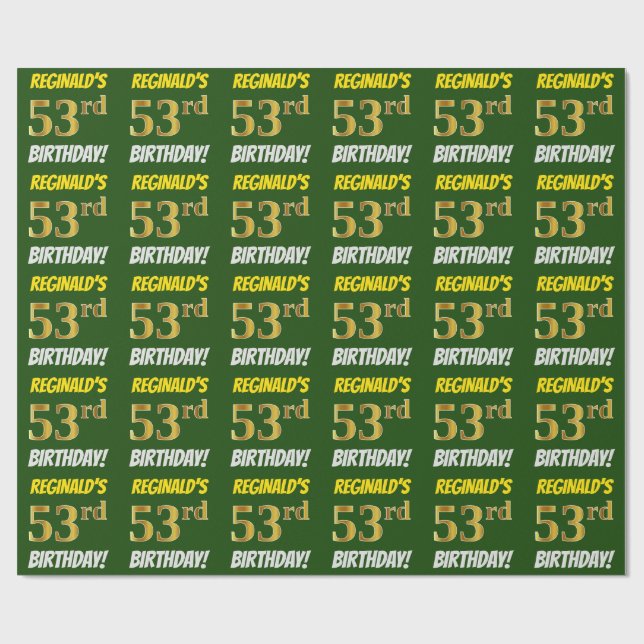 Green, Faux/Imitation Gold, "53rd BIRTHDAY" Wrapping Paper (Flat)