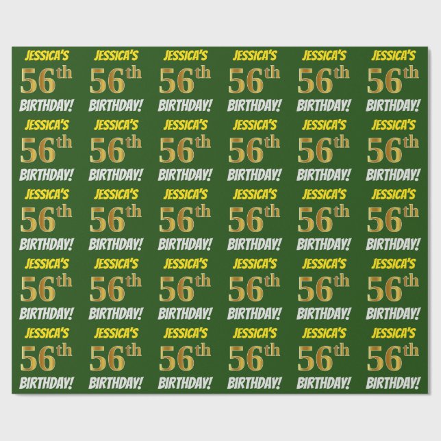 Green, Faux/Imitation Gold, "56th BIRTHDAY" Wrapping Paper (Flat)