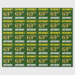 Green, Faux/Imitation Gold, "69th BIRTHDAY" Wrapping Paper