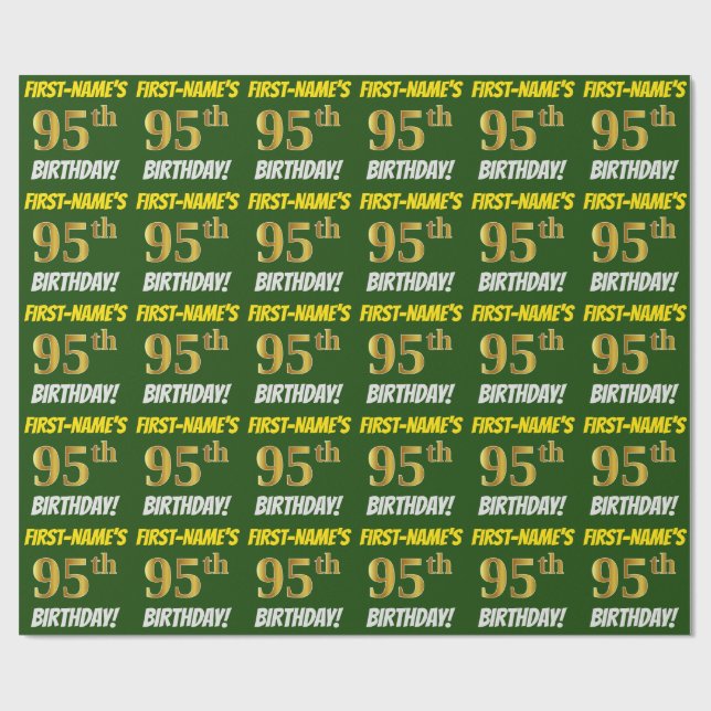 Green, Faux/Imitation Gold, "95th BIRTHDAY" Wrapping Paper (Flat)