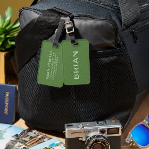 Green Faux Leather Texture Personalised Typography Luggage Tag