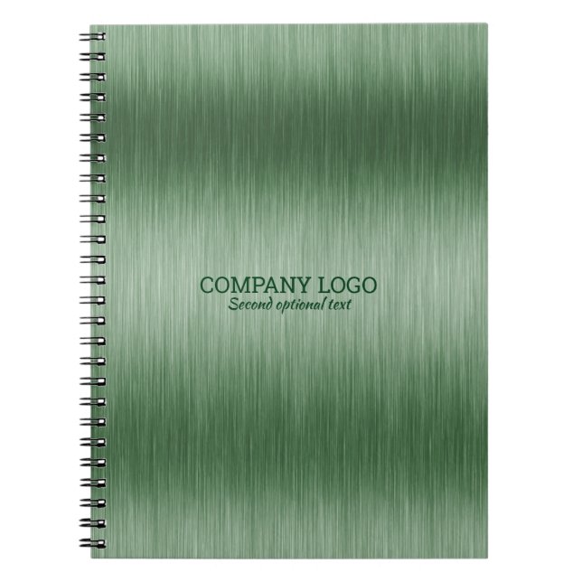 Green faux metallic brushed aluminium texture notebook (Front)
