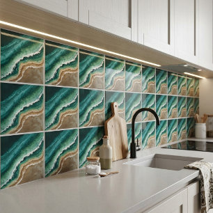 Green Faux Resin Waves Coastal Beach Tile