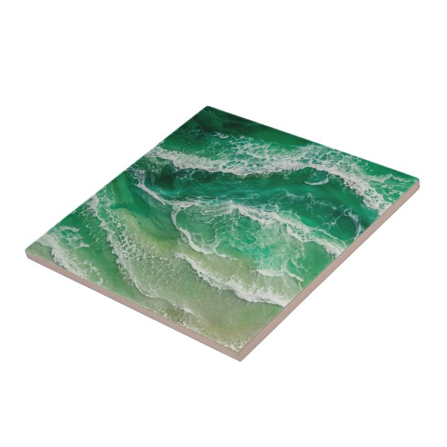 Green Faux Resin Waves Coastal  Tile (Side)