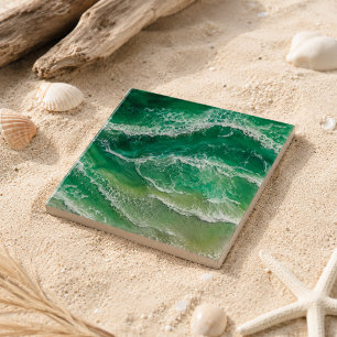 Green Faux Resin Waves Coastal Tile