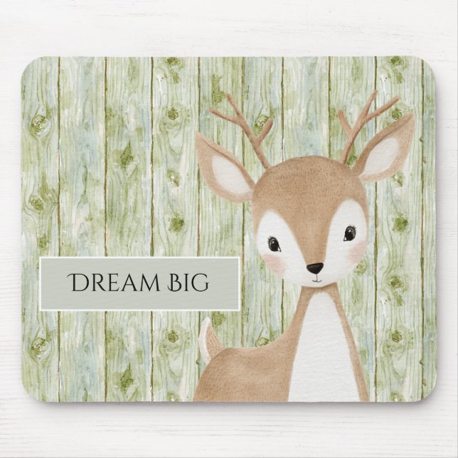 Green Faux Wood Cute Deer Mouse Mat (Front)
