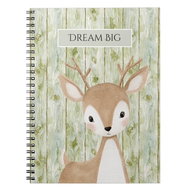 Green Faux Wood Cute Deer Notebook (Front)