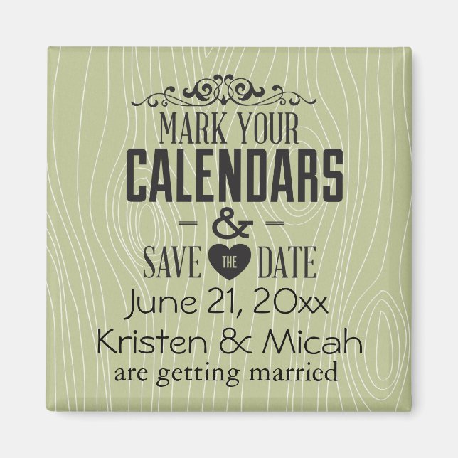 Green Faux Wood Save the Date Magnet (Front)