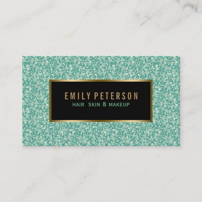 Green Fax Glitter With Black And Gold Accents Business Card (Front)