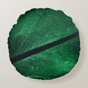 Green Feather, Beautiful Pattern Texture. Round Cushion