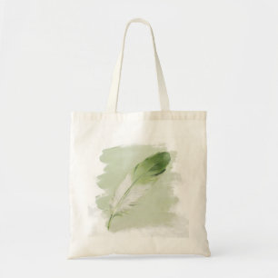 Green Feather Textured Oil Painting Sage Tote Bag