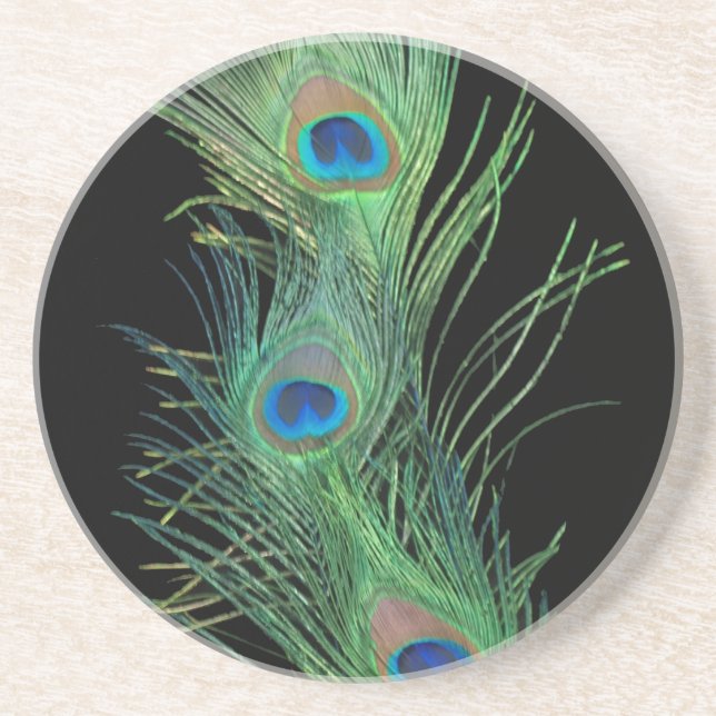 Green Feather with Black Feather Coaster (Front)