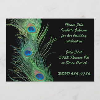 Green Feathers with Black Birthday Invitation
