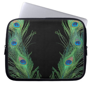 Green Feathers with Black Laptop Sleeve