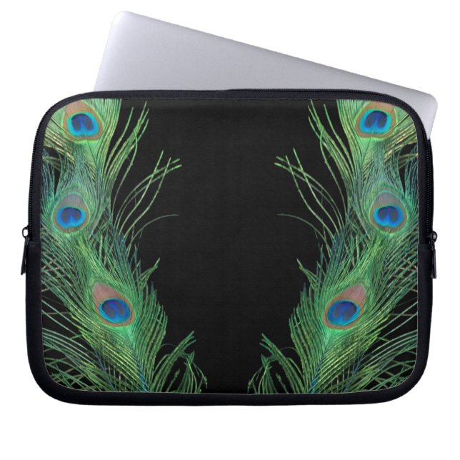 Green Feathers with Black Laptop Sleeve (Front)