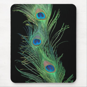Green Feathers with Black Mouse Mat