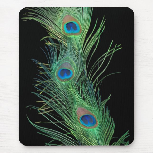 Green Feathers with Black Mouse Mat (Front)