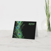 Green Feathers with Black Wedding RSVP