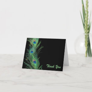 Green Feathers with Black Wedding Thank You Card