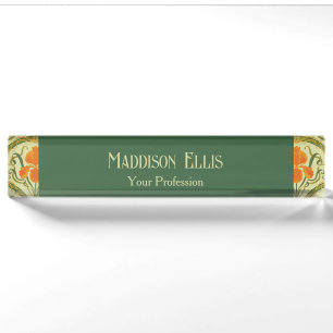 Green Feminine Floral Art Nouveau Elegant Nameplate