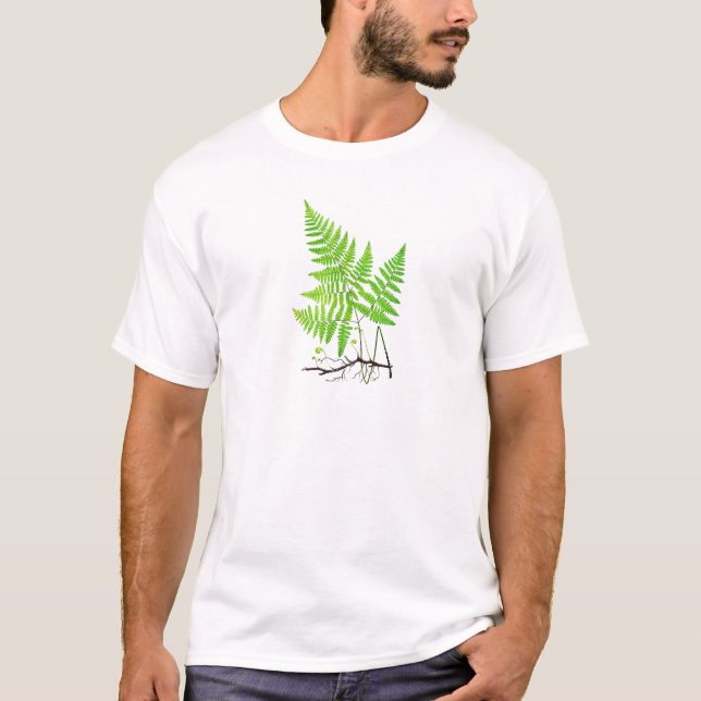 Green Fern Botanical Art Illustration T-Shirt (Front)