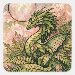 Green Fern Dragon Square Sticker
