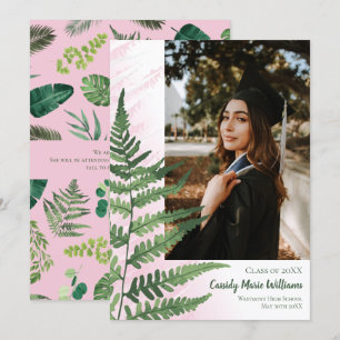 Green Fern Elegant Pink Graduation Announcement