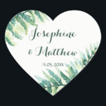 Green Fern Foliage Watercolor Wedding Heart Sticker<br><div class="desc">These heart wedding stickers feature green watercolor fern leaves. Personalise them with your names and wedding date. These watercolor fern stickers are part of a collection which includes a range of matching wedding stationery and bridal products. Please visit the collection page in our store to see the full range.</div>