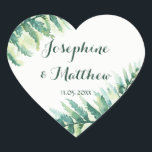 Green Fern Foliage Watercolor Wedding Heart Sticker<br><div class="desc">These heart wedding stickers feature green watercolor fern leaves. Personalise them with your names and wedding date. These watercolor fern stickers are part of a collection which includes a range of matching wedding stationery and bridal products. Please visit the collection page in our store to see the full range.</div>