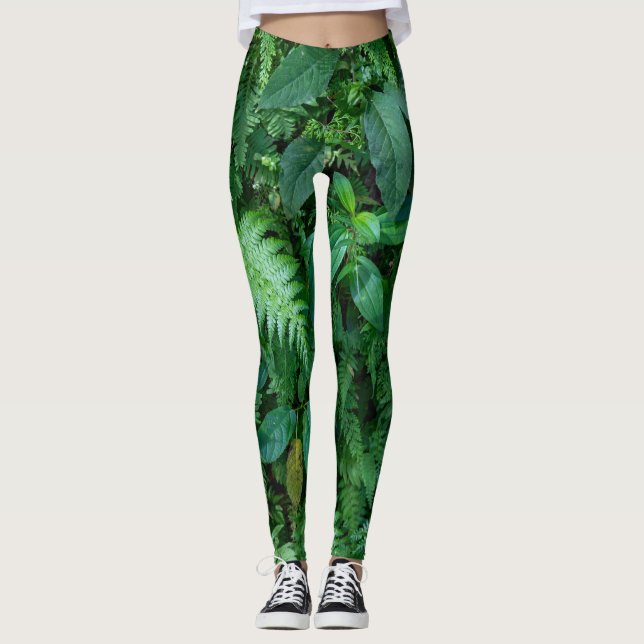 Green Fern Grass Foliage Texture Leggings (Front)