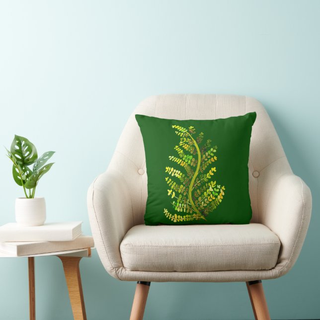 Green fern leaf plant art cushion (Chair)