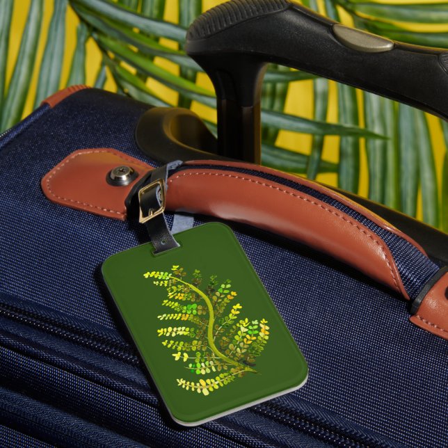 Green fern leaf plant art luggage tag (Front Insitu 1)