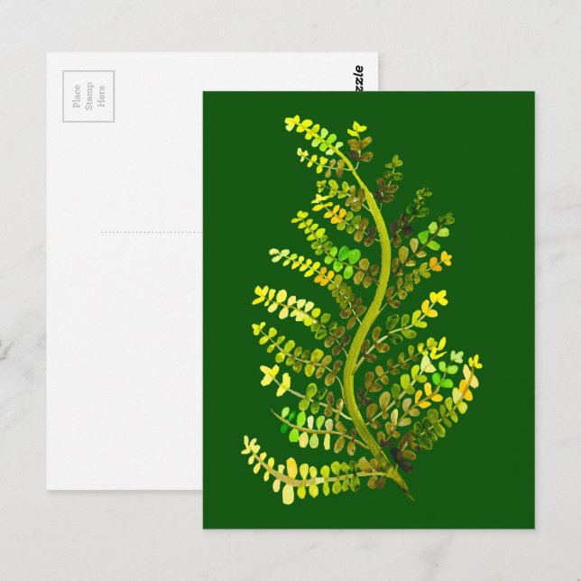 Green fern leaf plant art postcard (Front/Back)