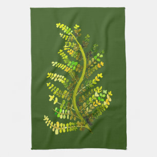 Green fern leaf plant art tea towel