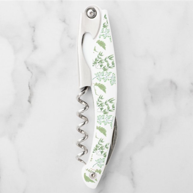 Green Fern Leaves and Branches Corkscrew (Front)
