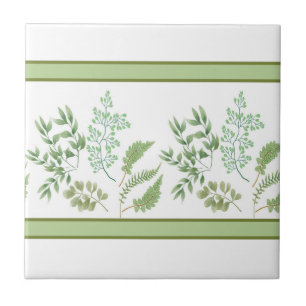 Green Fern Leaves and Branches Tile