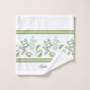 Green Fern Leaves and Branches with custom name Wash Cloth