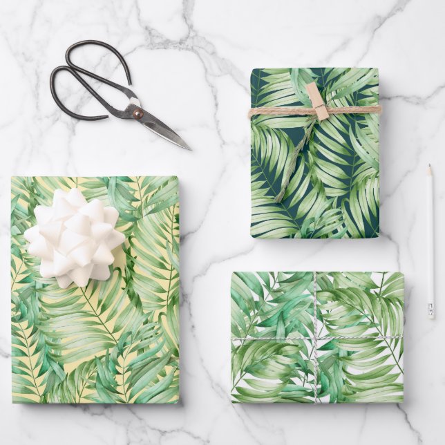 Green Fern Leaves Wrapping Paper Sheet (Front)