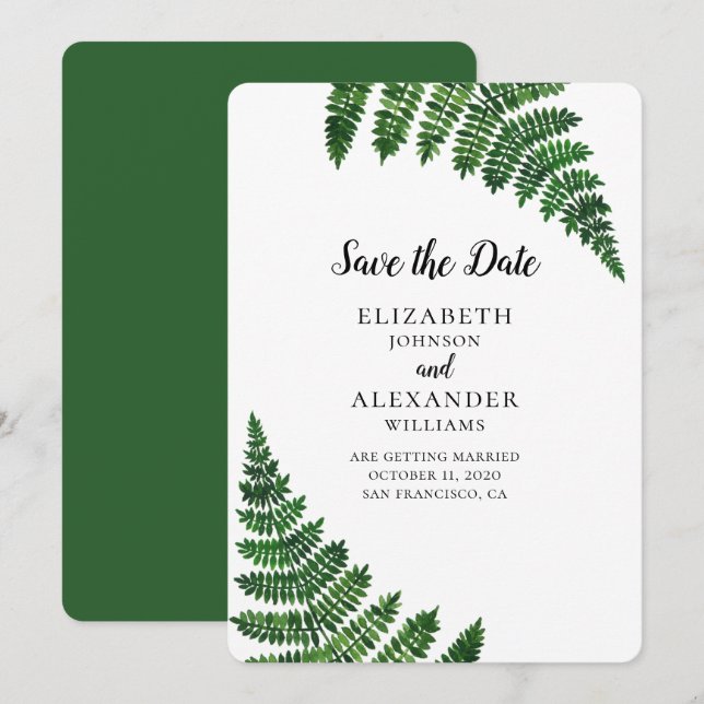 Green fern. Modern forest botanical save the date Invitation (Front/Back)