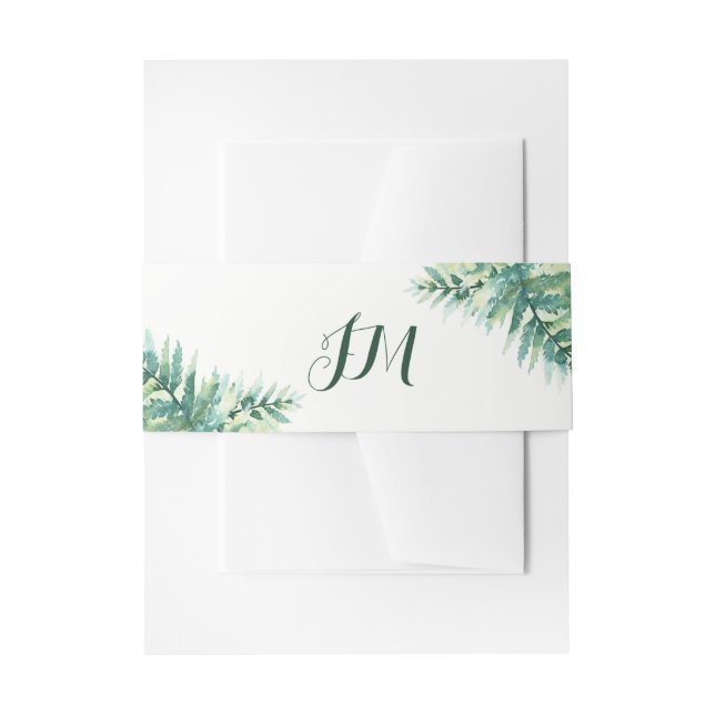 Green Fern Monogram Invitation Belly Band (Front Example)