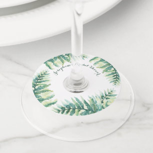 Green Fern Personalised Bridal Shower Wine Glass Tag