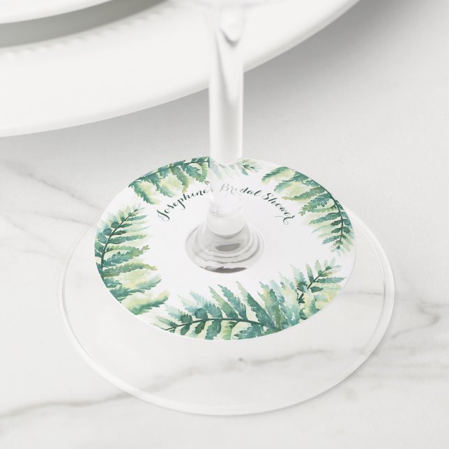 Green Fern Personalised Bridal Shower Wine Glass Tag (Close Up)