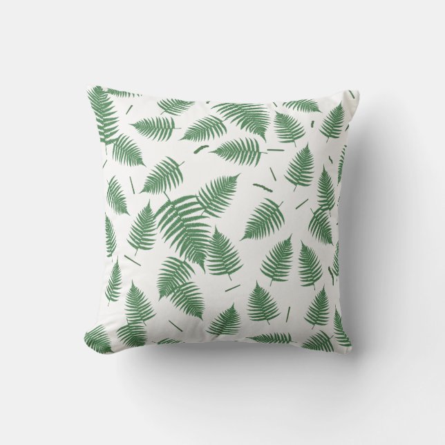 Green Fern Plant Leaf Pattern Cushion Throw Pillow (Front)