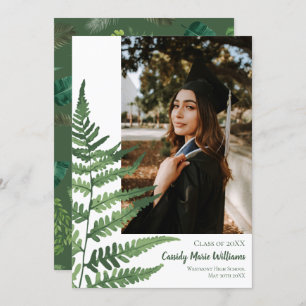 Green Fern Plants on White Graduation Announcement