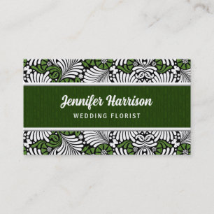 Green Fern Retro Leaf Pattern with White Business Card